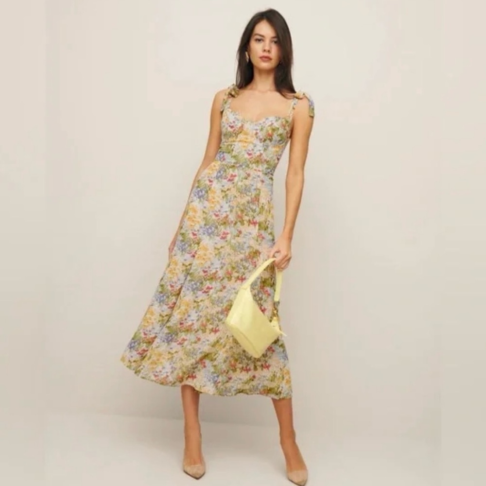 Reformation Nadira dress in countryside